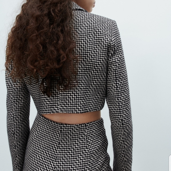 Zara 2pcs set houndstooth crop blazer jacket & skort Tweed textured Medium - Picture 6 of 8